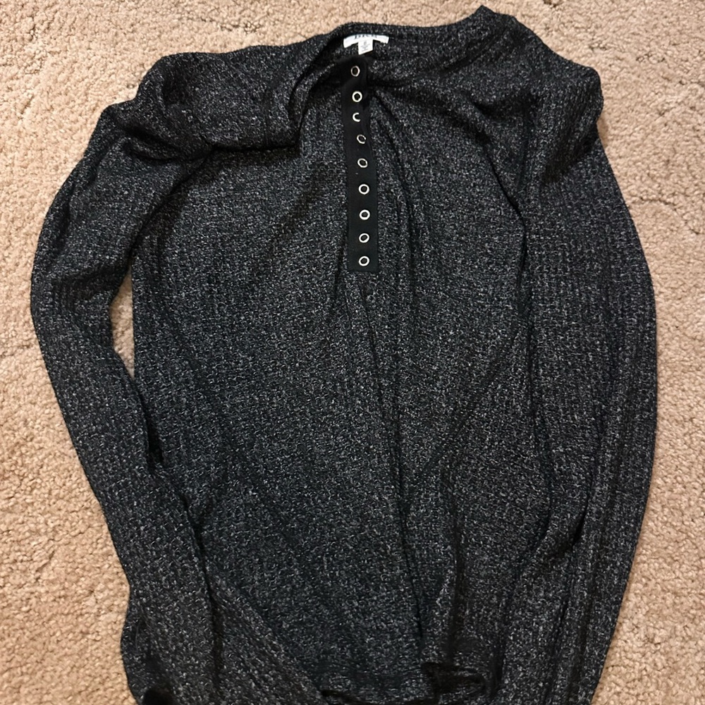 BKE Charcoal Crewneck Sweater with Button Accents